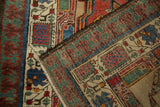 The hand-knotted foundation and colorful geometric pile of a vintage Serab runner's corner.