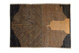 Afghani carpet with an abstract Moroccan tree design in cream and navy blue.