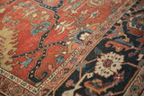 Detail of the Samovar turtle main border and serpent minor border on an antique Heriz carpet.