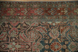 Detail of the oversized Herati design and low-pile texture on a vintage Hamadan rug.