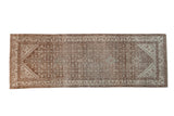 Vintage distressed Hamadan rug runner with an allover Herati motif in pale coffee brown and ivory.