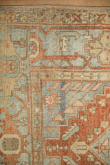Detail of a Persian Heriz runner's Samovar border and low pile with even wear.