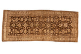 Antique Bijar rug runner with allover palmettes and animals in distressed dark brown and antique ivory.