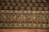 Borders of antique Tabriz carpet: scrolled vine, pawn motifs, and field boteh in navy, gold, ivory.