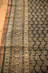 Antique Tabriz carpet: navy field's ivory boteh pattern and checkered scrolled vine border.