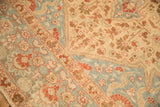 Sharp serrated spandrel and floral shrub border in sky blue, terracotta, and antique ivory.