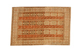 Distressed Persian Bijar rug with agricultural panels in pomegranate red, coffee brown, and ivory.