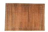 Distressed Bijar rug with a sandalwood Herati field and intricate turtle samovar borders in brown and blue.