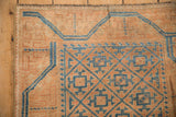 Even wear across the knot heads of a vintage Belouch rug with sapphire blue geometric borders.