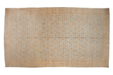 A large vintage distressed Agra carpet with an allover Herati design in soft powder blue and lemon gold.