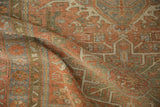 Close view of the hand-knotted pile, showing the mostly even wear on a vintage Karaja rug.
