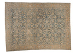 Vintage distressed Tabriz carpet with an allover floral palmette design in sky blue, sand, and ivory.
