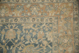 Worn texture of the meandering vine and lotus flower border on a vintage Tabriz carpet.