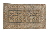 Vintage Persian Hamadan rug with a distressed, allover Herati design in dusty teal, moss green, and ivory.