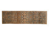 Vintage distressed Malayer runner with an allover floral pattern in dusty sky blue, copper, and platinum.