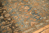 Evenly worn pile on a vintage Malayer runner with scrolled leaves in teal and copper.