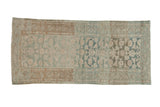 Vintage distressed Malayer rug runner with an allover Herati design showing color abrashes in powder blue, beige, and teal.