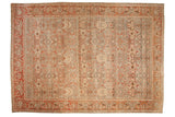 Vintage distressed Malayer carpet with sprawling arabesques in time-softened silver, beige, and madder red.