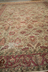 Low-angle view of a vintage Sivas carpet showing even wear to the hand-knotted pile.
