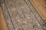 Softened Herati pattern detail on a vintage Hamadan runner in beige, oxidized silver, dusty blue.