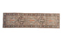 Vintage distressed Bakhtiari runner with charcoal, tangerine, oxidized silver, cobalt blue patterns, 2'8" x 10'2".