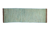 Plush hand-knotted Pakistani Moroccan runner rug in soft powder blue with tonal striations, 2'6