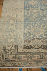 Distressed Persian Bijar rug runner pile, faded sky blue and ivory, showing intricate motifs.