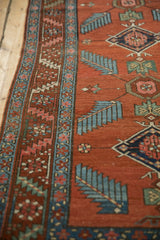 Antique Northwest Persian runner border with lightning serrated leaf vine, sky blue finned leaves.