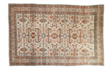 Distressed Persian Ardebil rug with allover Perpedil design in ivory, terra cotta, and slate blue.
