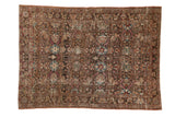Distressed vintage Tabriz rug, faded floral design, charcoal, blue, and red, 3'10