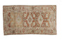 Distressed vintage Mehreban rug, multiple medallions, serpent border, red rust, blush, beige.