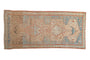 Vintage Distressed Malayer Rug Runner, geometric double medallion, blue, sand, red tones.