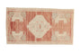 Distressed Oushak rug mat with stepped medallion, pale raspberry red, ivory, and silver, 1'8" x 3'1".
