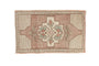Vintage distressed Oushak rug mat, stepped medallion, abrashed muted pink and beige.
