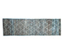 Overdyed Pakistani Moroccan runner rug with diamond trellis on charcoal, blue, and ivory abrashes.