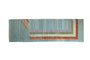 Abstract Pakistani Moroccan design kilim runner with powder blue, terra cotta, ivory, green, and lavender stripes.