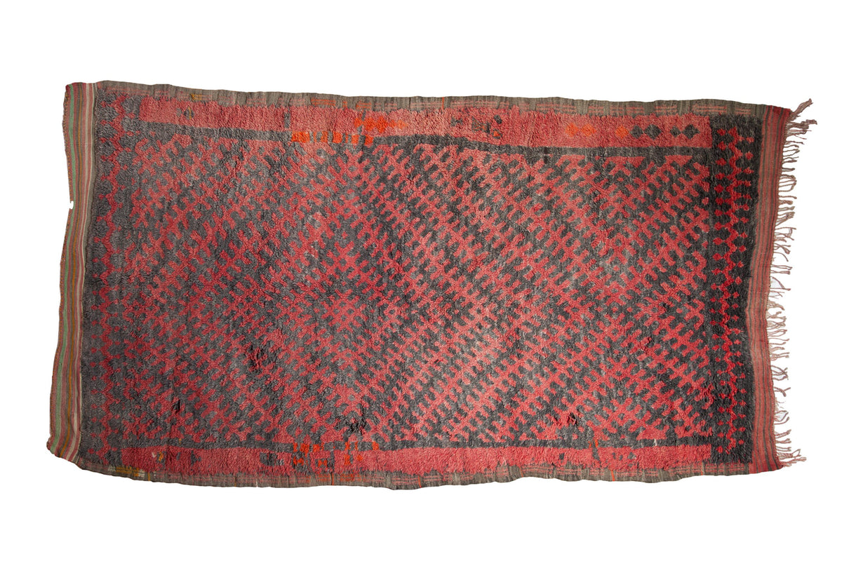 Vintage Moroccan carpet, abstract cross-hatched pomegranate red and charcoal design, 6'3" x 11'4".