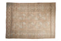 Vintage distressed Ersari carpet with octagonal floral guls, abrashed beige, ivory, and geometric borders, 6'11" x 9'7".