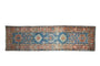 Distressed antique Heriz runner, sapphire blue Karaja medallions on madder red, 3x10'8".