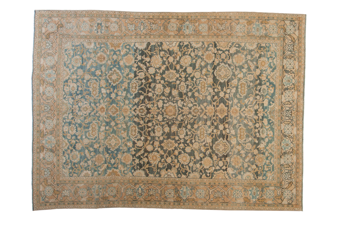 Vintage Lilihan carpet with allover palmettes, abrashed blues and charcoal, light beige motifs. 8' x 10'9".