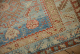 Traditional Persian runner, distressed blue abrash field with Herati, pawn motifs, serrated border.