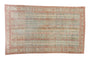 Distressed vintage Sivas carpet, unique striped pattern of buds and blossoms, faded multi-colors, 6'6" x 10'3".