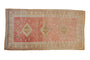 Vintage Distressed Moroccan Murat runner rug with triple medallions, blush, gold, and ivory geometric motifs.