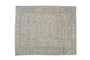 Vintage Distressed Mehrivan rug, muted allover geometric and botanical design in soft ivory, beige, dusty teal, 7'4" x 9'.