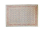 Distressed vintage Tabriz carpet, powder blue Herati field, pomegranate red palmette border.