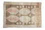 Distressed Kars carpet with oversized stepped medallions, muted coffee and faded blush rose, 7'5" x 10'7".