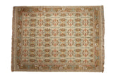 Vintage Spanish Arts and Crafts carpet, embossed floral palmette field in beige, blue, and copper.