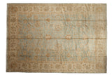 Vintage Indian Oushak carpet, lustrous powder blue field, serrated palmettes, beige borders, 9'9