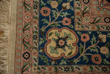 Intact ivory fringe and plush pile at the corner of a Bulgarian Tabriz design carpet.