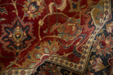 The dense, high-luster wool pile of a vintage Agra carpet with scrolling palmette designs.